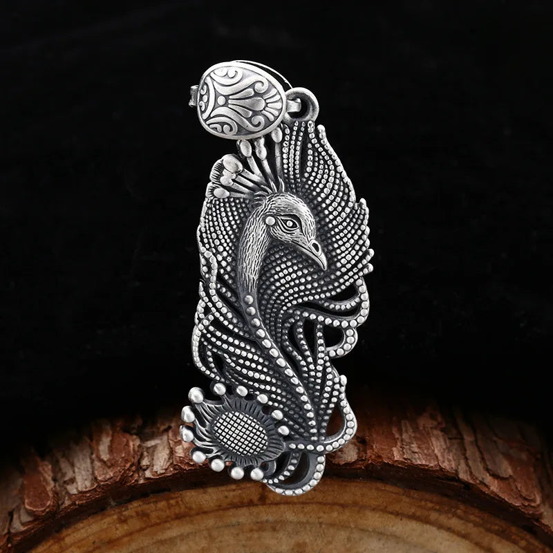 925 Sterling Silver Peacock Bird Locket Necklace - Antique Finish Retro Unique Jewelry Gift