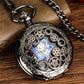Antique Pocket Watch Hollow Gear Case Men's Hand Winding Mechanical Clock Pendant Chain Luminous Hands Black Timepiece