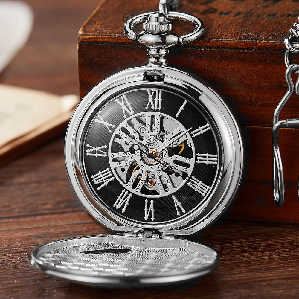 Mechanical Pocket Watch Luxury Antique Skeleton Men Steampunk Mechanical Fob Watches Clock Pendant Hand-winding Relogio De Bolso
