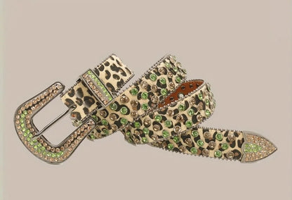 Unisex New Arrival Punk Style Leopard Zebra Print Rhinestone Belt With Alloy Buckle Y2K Belt For Men Women Faux Leather