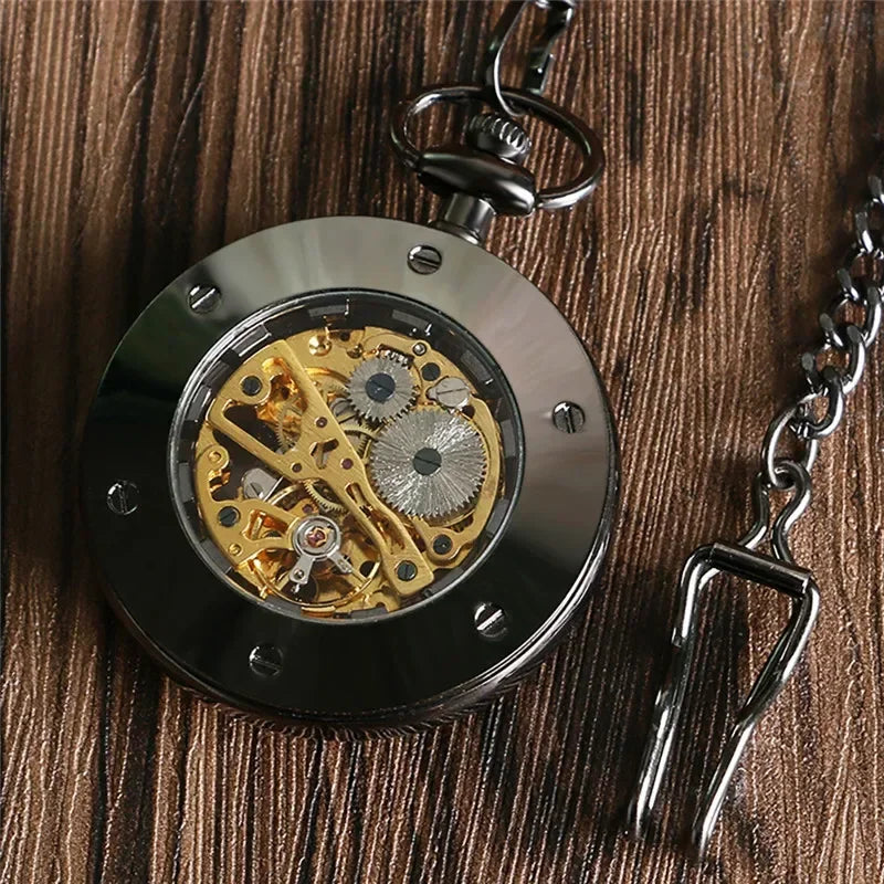 Antique Pocket Watch Open Face Case Unisex Handwinding Mechanical Watches Manually Skeleton Clock Pendant Chain Timepiece