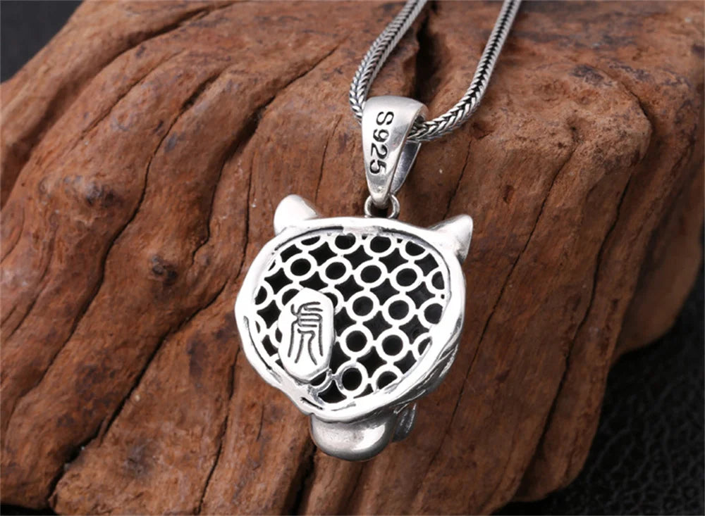 S925 Sterling Silver Charms Pendants for Women Men New Fashion Hollow Retro 3D Tiger Head Zircon Eyes Punk Jewelry Wholesale