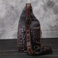Men's Genuine Leather Crossbody Bag Vintage Crocodile Embossed Luxury Shoulder Bag Chest Bag Designer Adjustable Strap Zipper