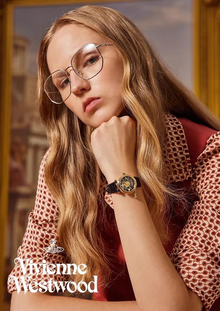 Vivienne Westwood Saturn Pendant Fashionable Exquisite Black Leather Strap Ladies' Watch