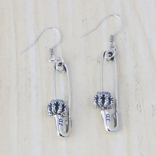 Hip hop Personality Korean Street Sterling Silver Pins Crown Earrings Female Retro Exaggerated Thai Silver Long Earrings Origina