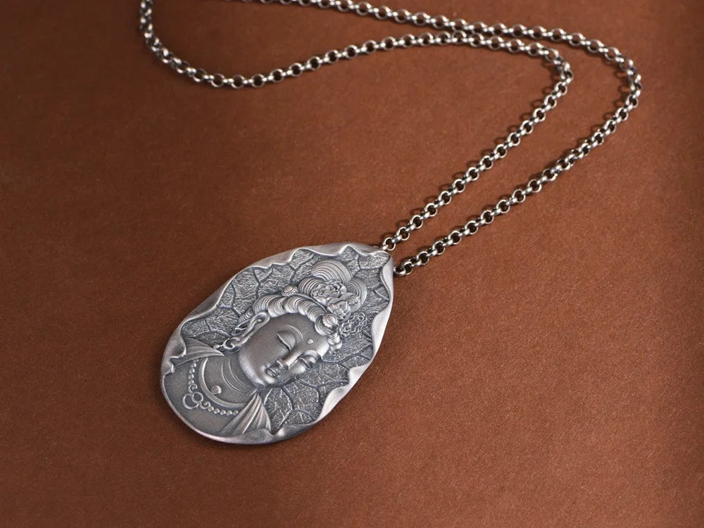 new 990 Silver Retro Wisdom Manjusri Buddha Pendant Lucky Talisman for Men and Women