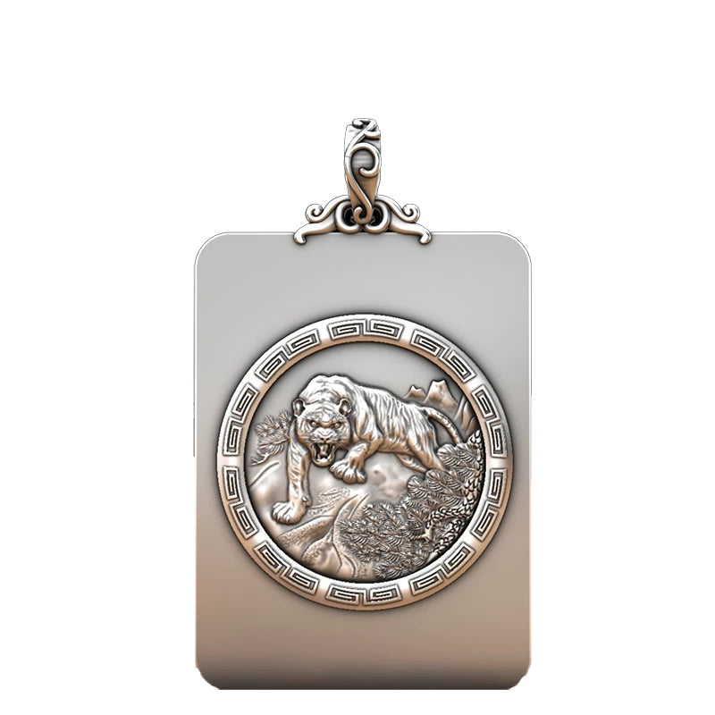 BOCAI S999 Sterling Silver Charms Pendants for Women Men New Fashion Solid Zodiac Tiger Square Punk Jewelry Amulet Wholesale