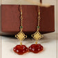 Red Agate Silver Plated Small Flower Good Luck Longevity Lock Agate Earrings Vintage Style for Cheongsam Hanfu Retro Aesthetic