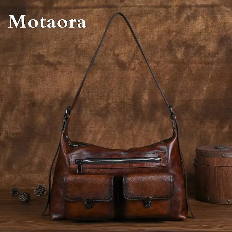 Women's Genuine Leather Underarm Bag Large Capacity Shoulder Bag for Work Commuter Spacious Hobo Bag MOTAORA