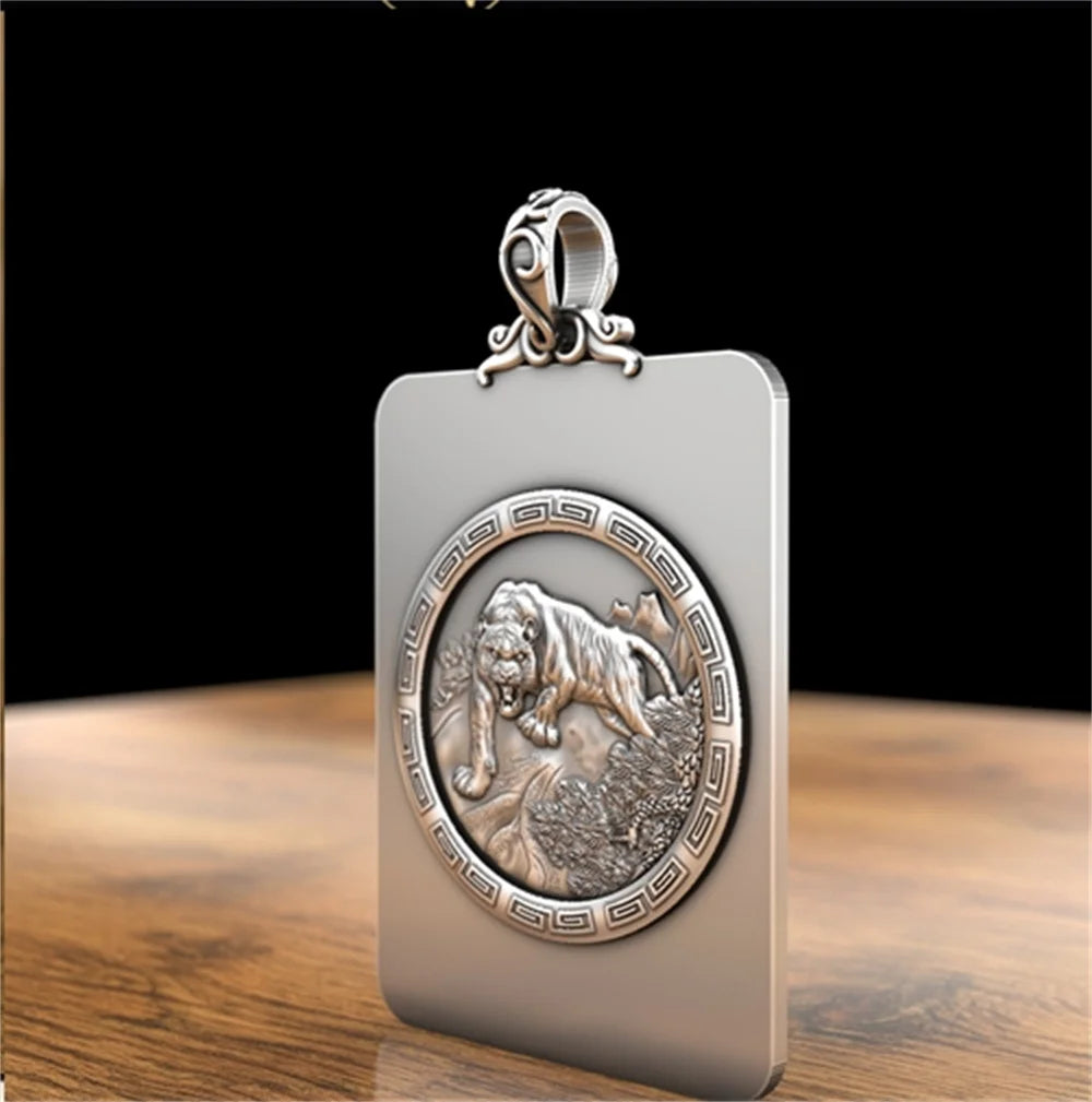 BOCAI S999 Sterling Silver Charms Pendants for Women Men New Fashion Solid Zodiac Tiger Square Punk Jewelry Amulet Wholesale