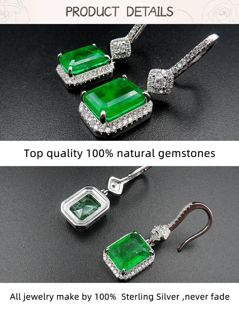 GICA GEMA Women Vintage Earrings Real 925 Sterling Silver Created Emerald 30mm Ear Drop Fashion Female Fine Jewelry Promise Gift