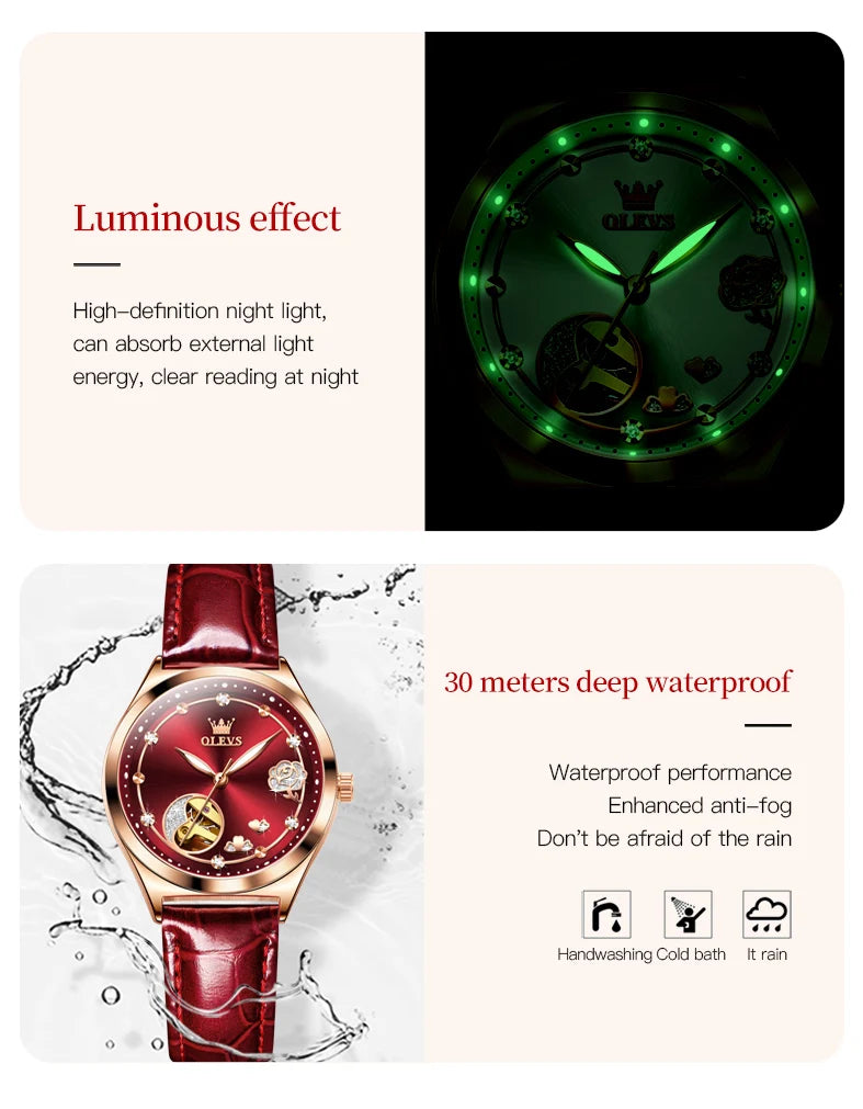 OLEVS Brand Ladies' Watch Fully Automatic Mechanical Watch Fashion Leather Strap 6601
