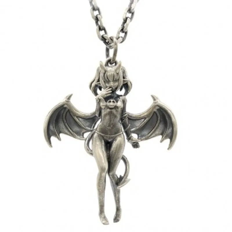 BOCAI Original S925 Silver Charm Demon Lulum Angel Pendant for Men and Women Retro Silver Decoration Devil Wing Pendant