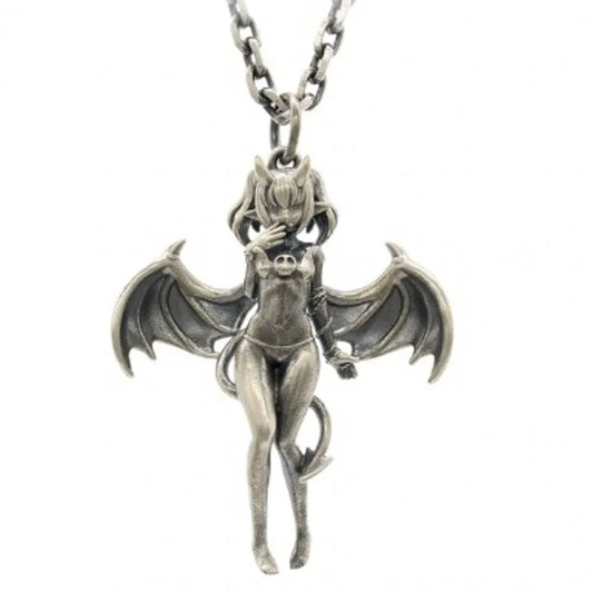 BOCAI Original S925 Silver Charm Demon Lulum Angel Pendant for Men and Women Retro Silver Decoration Devil Wing Pendant