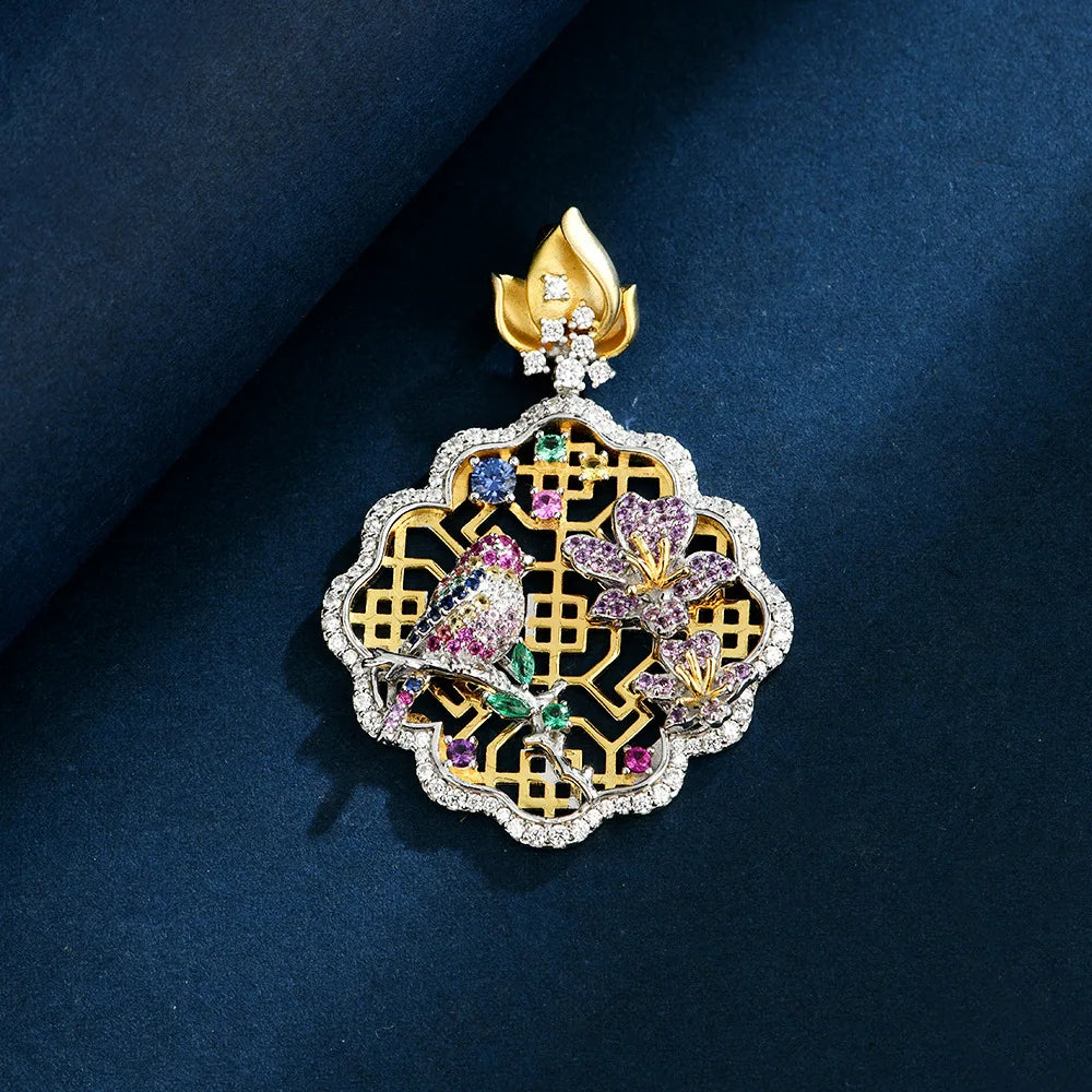 WUIHA Vintage 925 Sterling Silver Lab Sapphire High Carbon Diamonds Gemstone Wedding Engagement Pendant Necklace Fine Jewelry