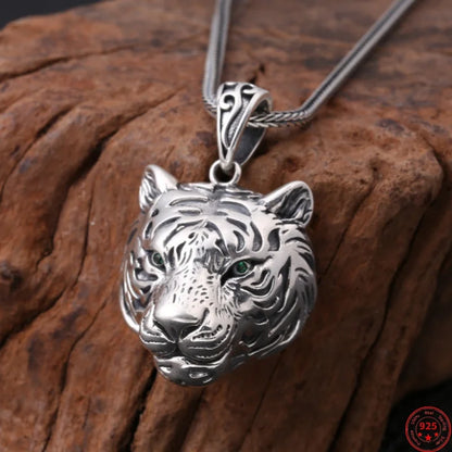 S925 Sterling Silver Charms Pendants for Women Men New Fashion Hollow Retro 3D Tiger Head Zircon Eyes Punk Jewelry Wholesale