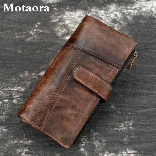 Motaora Vintage Cowhide Purse Oil Wax Long Wallet For Ladies Multi-card Splicing Wallet Genuine Leather coin purses holders