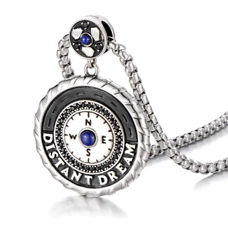 Necklace Pendant 925 Sterling Silver Lapis Lazuli Compass Luxury Fine Jewellery Woman Man 2025 St Valentine Day Love Gift P41