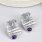 S925 Sterling Silver Stud Earrings for Women Mermaid Retro Texture Geometric Pattern Inlaid Amethyst Ear Stud Jewelry Wholesale