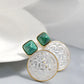 Natural White Shell Openwork 18K Gold Plated Earring Inlaid Black Agate 925 Sterling Silver Earrings Fashion Fine Jewelry Gift