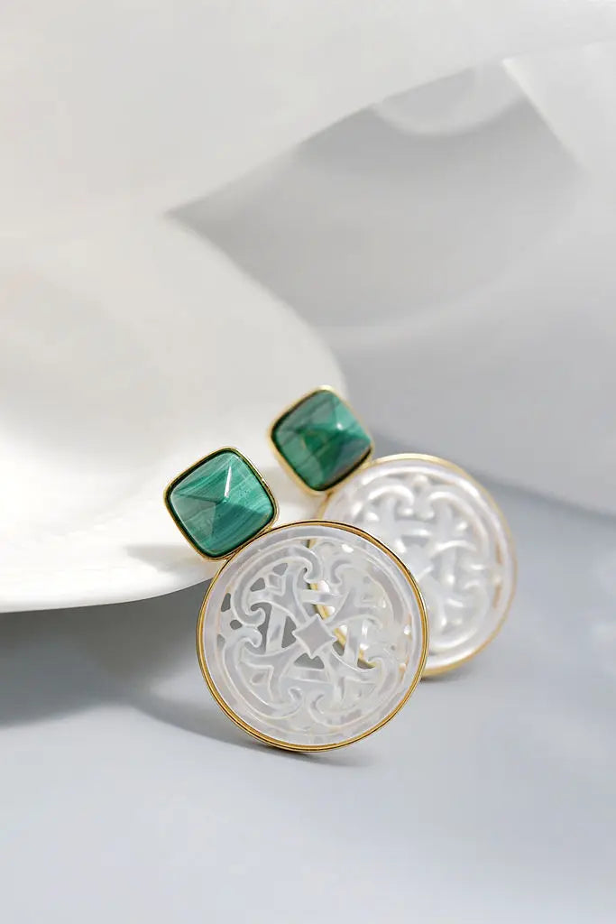 Natural White Shell Openwork 18K Gold Plated Earring Inlaid Black Agate 925 Sterling Silver Earrings Fashion Fine Jewelry Gift