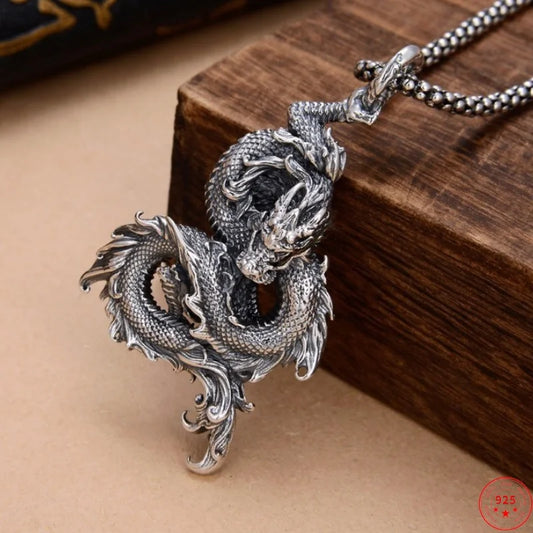 BOCAI S925 Silver Charms Pendants for Women Men Retro 3D Flying Dragon Year of the Loong  Amulet Fashion Jewelry Wholesale