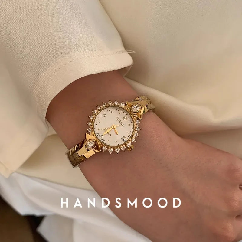 High Quality Brass Watch For Women's Quartz Vintage Luxury Band Antique Elegant 24K Gold Gold Women's Watch Medieval Style
