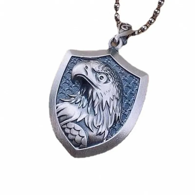 New S999 Sterling Silver Personality Retro Domineering Hip-hop Lion Tiger Head Eagle Faucet Shield Pendant Man.