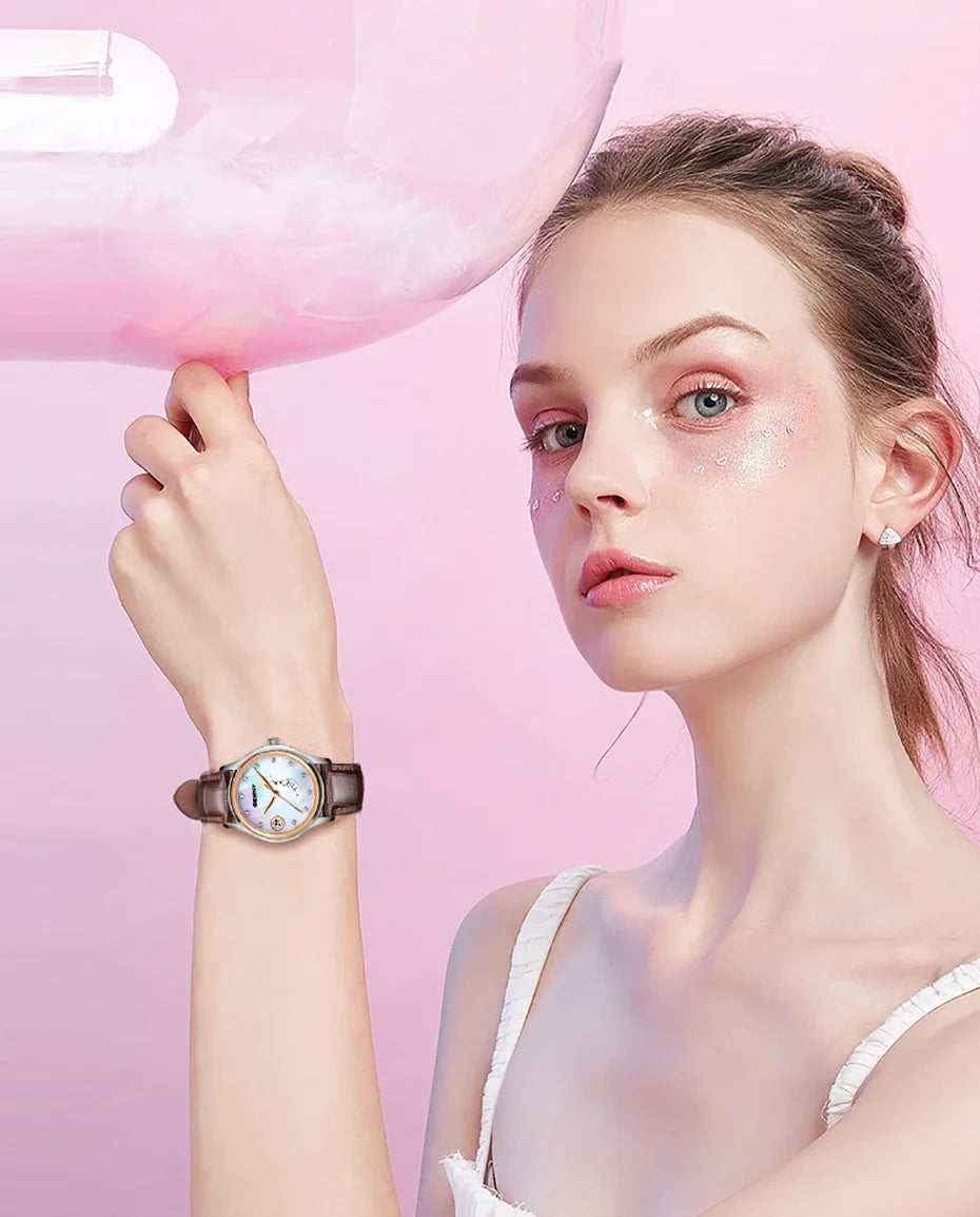 Quartz Wristwatches Calendar Clock Vintage Brown Leather Ladies Wristwatch Luxury Fashion Elegant Women Watches Waterproof 3Bar