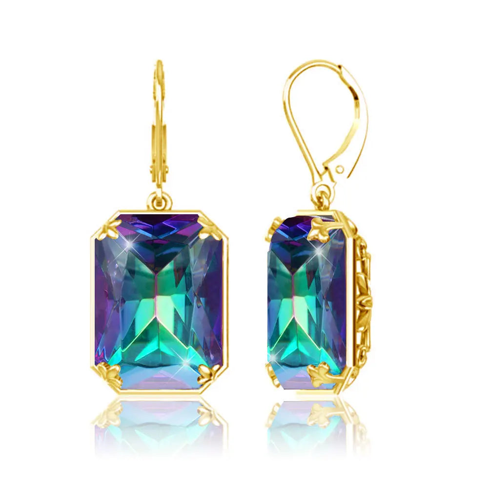 Vintage Ruby Drop Earrings 18K Gold Plated Women Luxury Hanging 925 Sterling Silver Hoop Earrings Engagement Fine Jewelry Gift