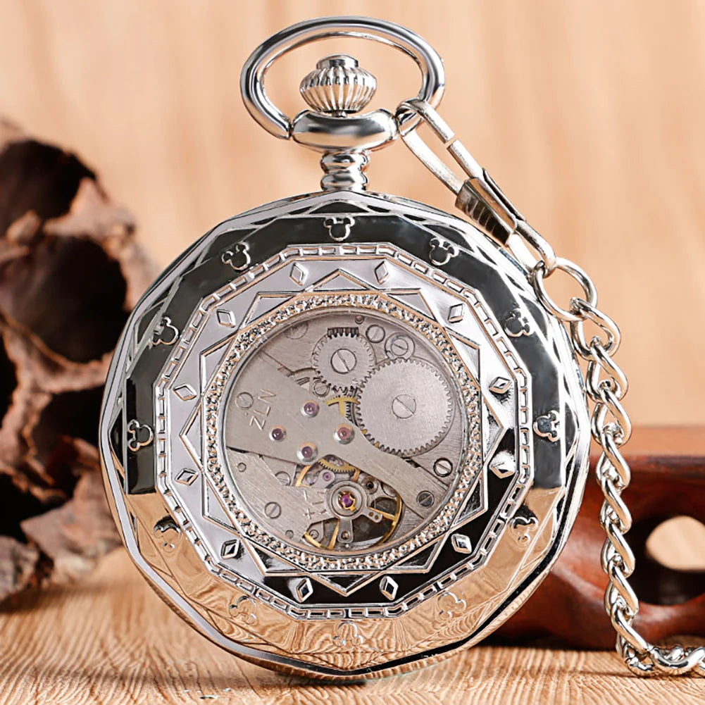Steampunk Antique Stylish Mechanical Hand Winding Men Pocket Watch Unique Dial Design Open Face Pendant Luxury Pocket Clock Man