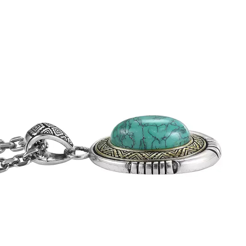 Necklace Pendant Real 925 Sterling Silver Big Natural Turquoise Indian Style Luxury Brand Fine Jewellery Woman Man 2025 Gift P16