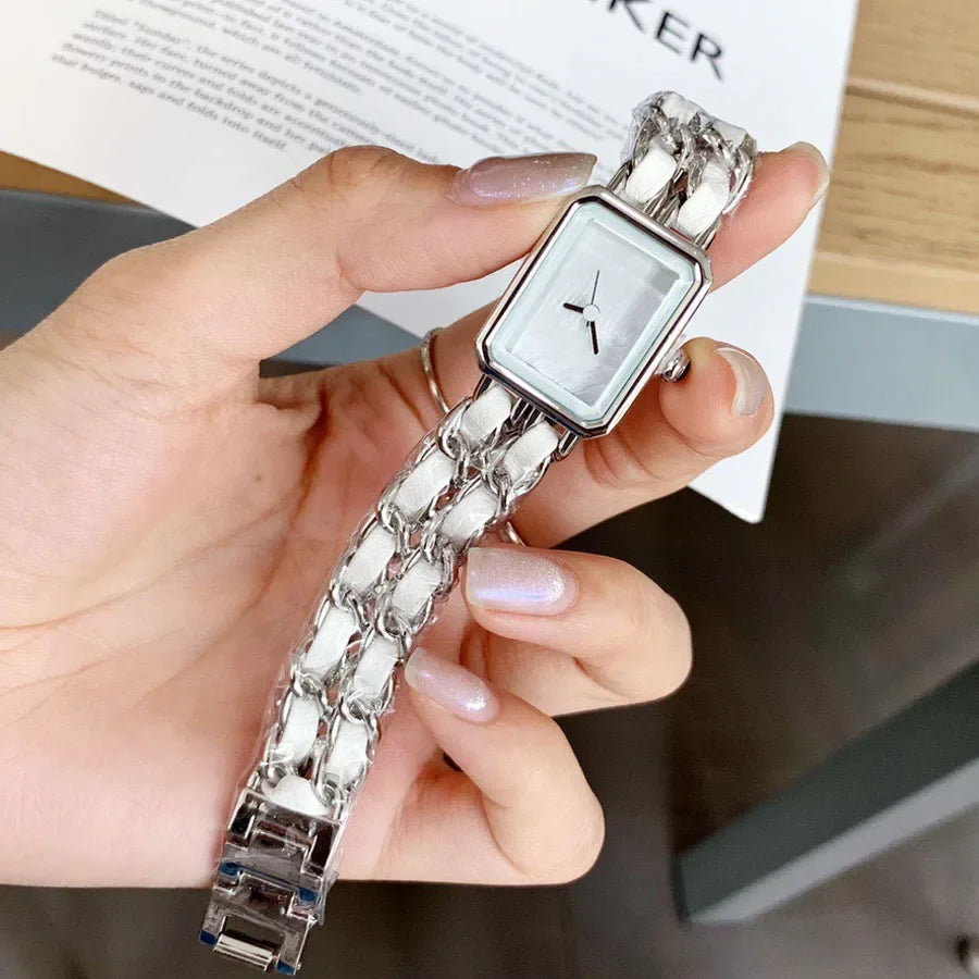 2025 NEW Fashion Brand Wrist Watches Woman Girl 20mm Rectangle Style Steel Metal Leather Band Quartz Luxury Square Clock