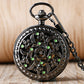 Men's Black Flower Green Dots Decor Mechanical Hand Winding Pocket Watch 30 cm Fob Chain Pendant Timepiece Antique Stylish Gift