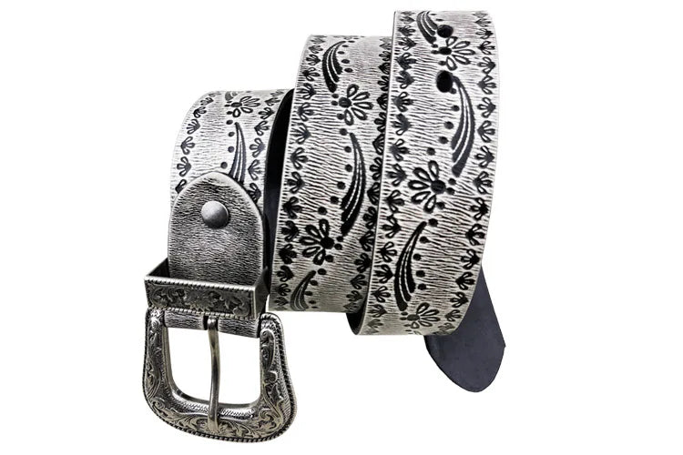 Punk retro embossed first layer cowhide belt, national personality  literary fashion bohemian port style men's and women's belt