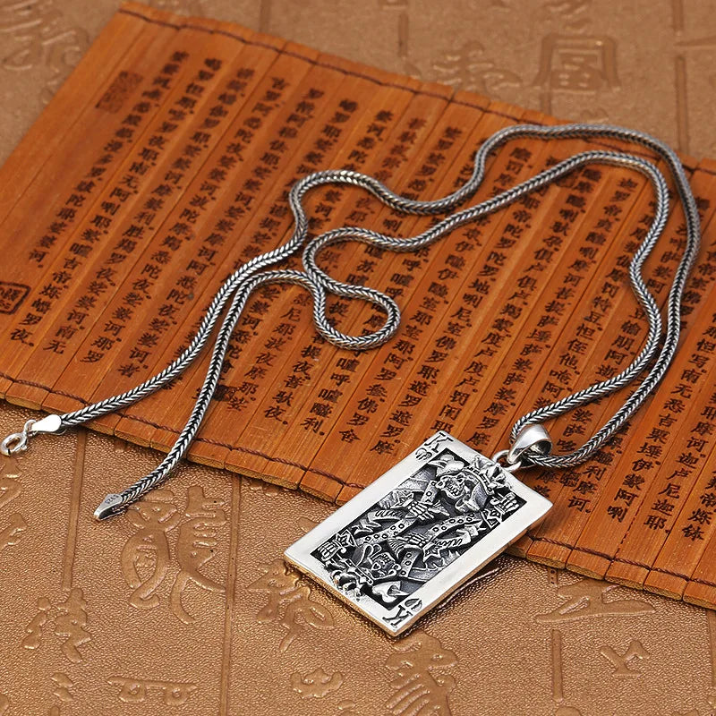S925 sterling silver trendy retro creative personality poker card K pendant men's Thai silver punk style skull pendant