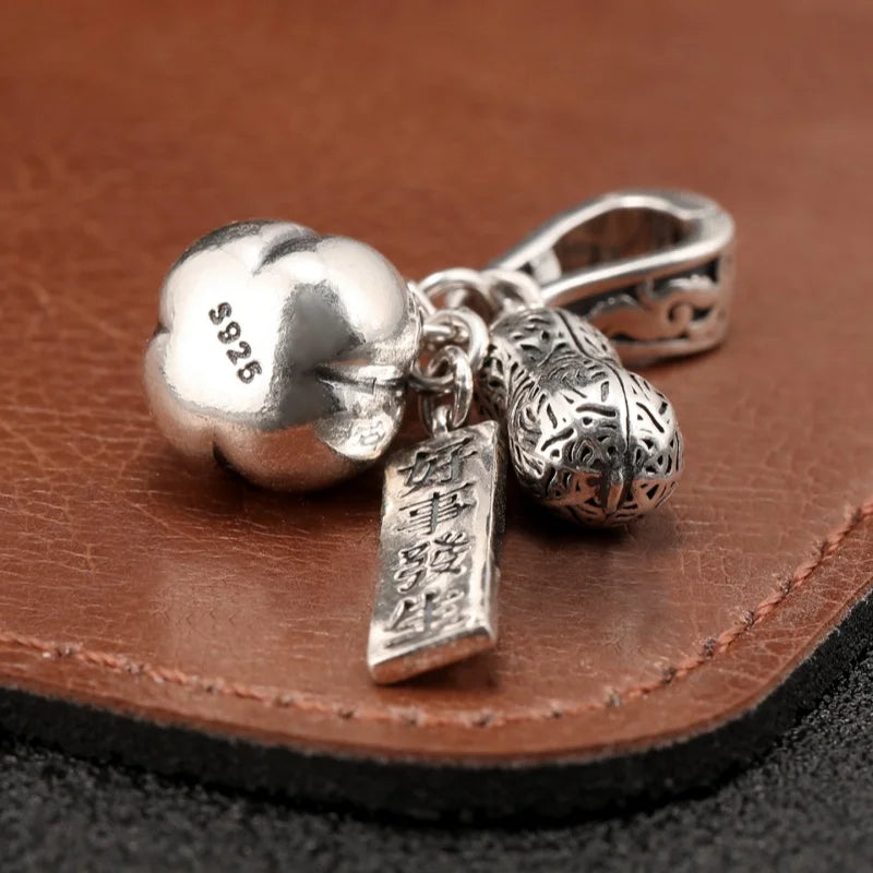 NEW  S925 Pure Silver Retro Auspicious Event Persimmon Peanut Tassel Men's And Women's Personality Pendant