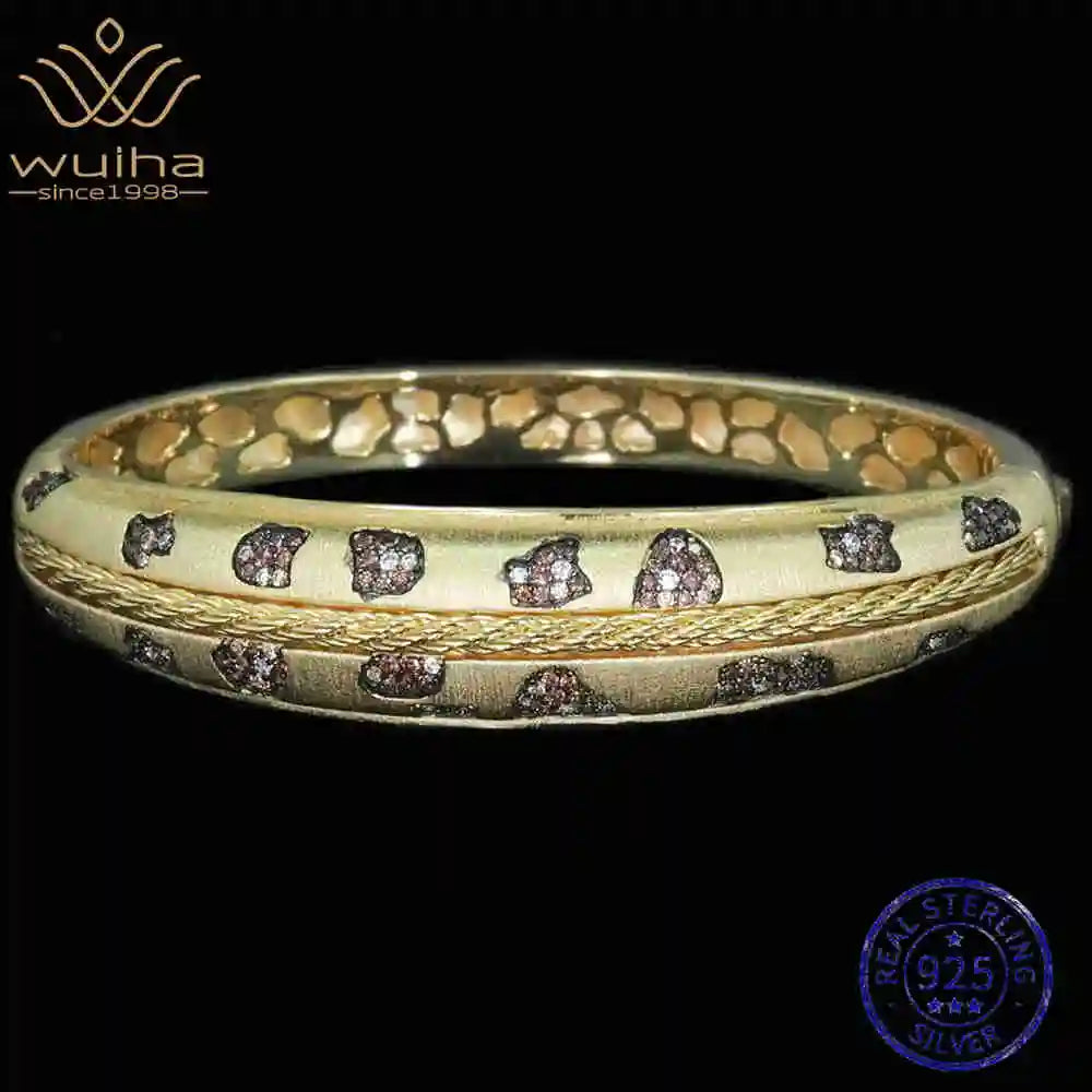 WUIHA Vintage 925 Sterling Silver Lab Sapphire High Carbon Diamonds Gemstone Wedding Engagement Bracelet Bangle Fine Jewelry