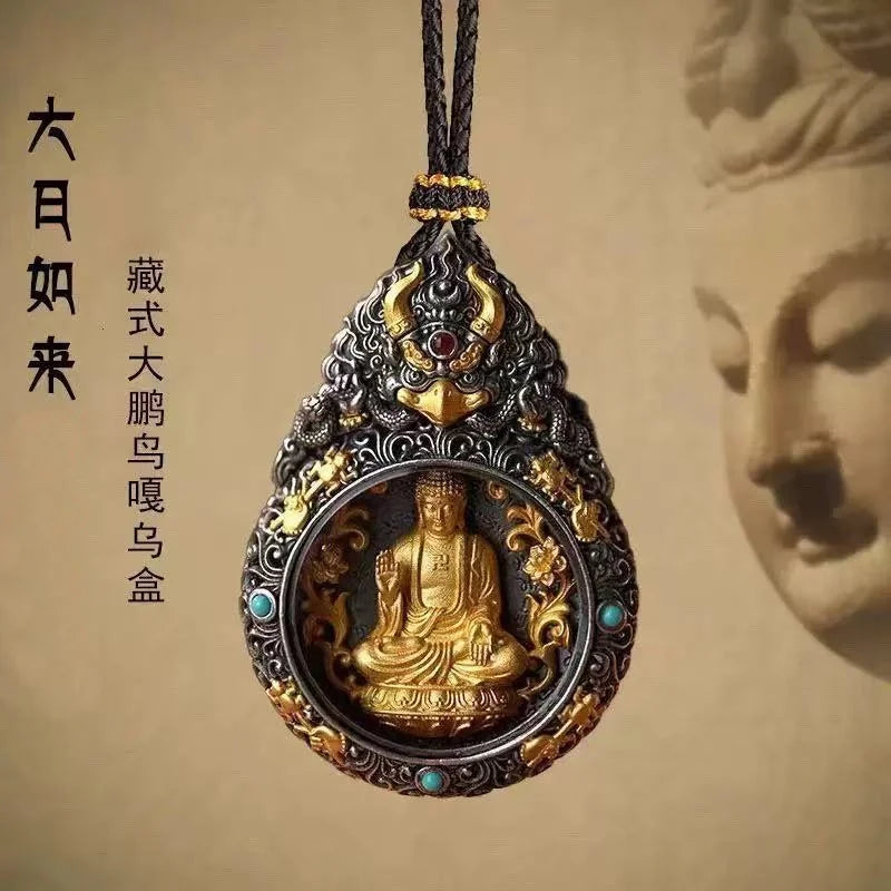 Blessing Yellow Jambhala Tathagata Avalokitesvara Necklace For Men Jewelry Ethnic Style Relief Roc Box Buddha Pendant Women Gift