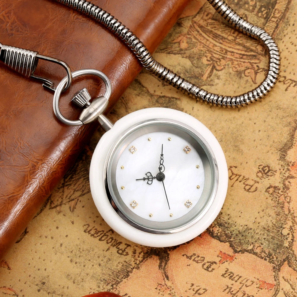 Minimalist Retro Green/White Jade Quartz Pocket Watch Silver Snake Pocket Chain Pendant Antique Pocket Clock Gift Men Women