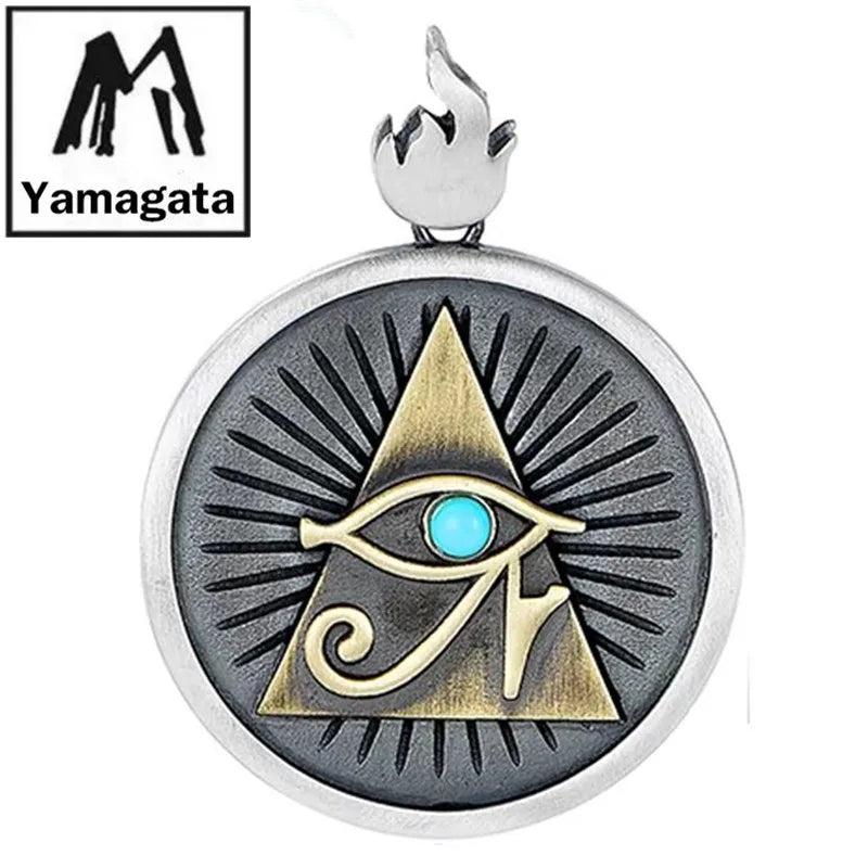 Necklace Pendant Real 925 Sterling Silver Men Eye Of God Horus Inlaid Turquoise Vintage Jewelry Free Dropshipping P28