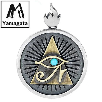 Necklace Pendant Real 925 Sterling Silver Men Eye Of God Horus Inlaid Turquoise Vintage Jewelry Free Dropshipping P28
