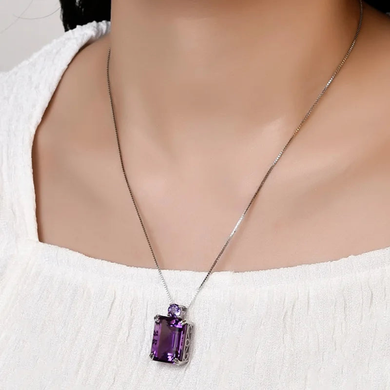 S925 Sterling Silver Charms Pendants for Women Men New Fashion Palace Style Hollow Argentum Edge Inlaid Natural Amethyst Jewelry