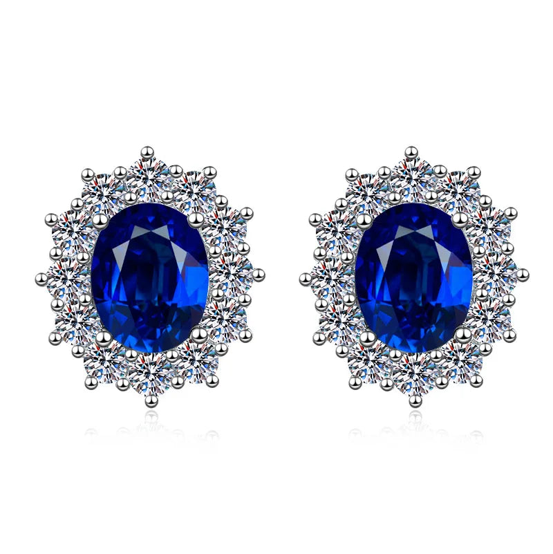 New blue sapphire earrings s925 pure silver sunflower ear jewelry set vintage high-end jewelry moissanite wedding jewelry