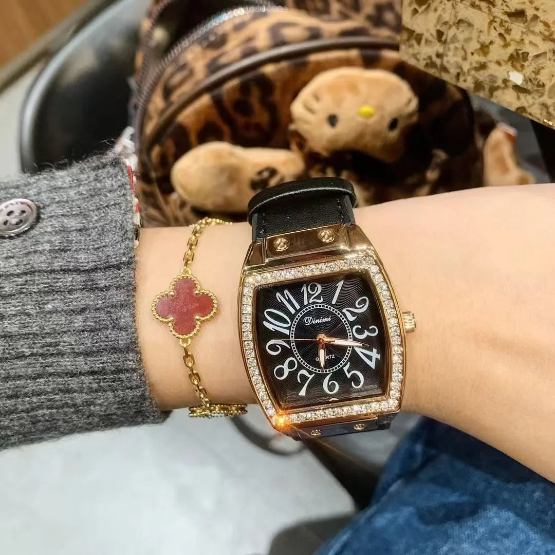 Timini Women's Watch Hot Selling Rose Red Belt Watch Women's Large Plate Xiaohongshu 77120