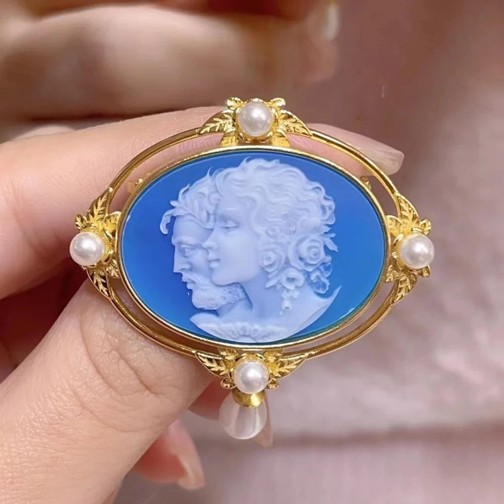 925 Sterling Silver Cameo Charms & Pendant Natural Agate Horse Pendant for Jewelry Making