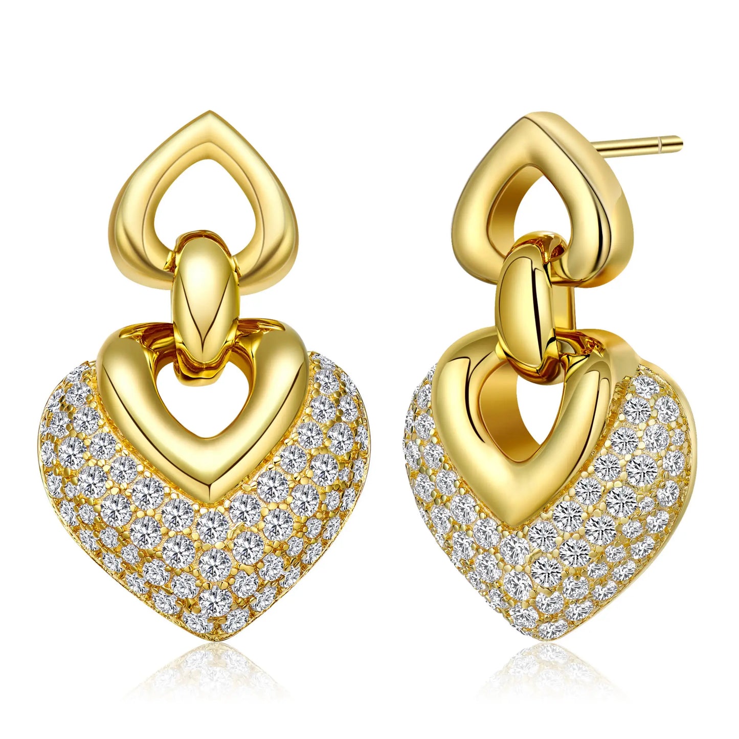 Vintage Heart 18k Yellow Gold Plated Diamond Earrings Silver 925 Jewelry Accessories