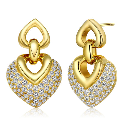 Vintage Heart 18k Yellow Gold Plated Diamond Earrings Silver 925 Jewelry Accessories