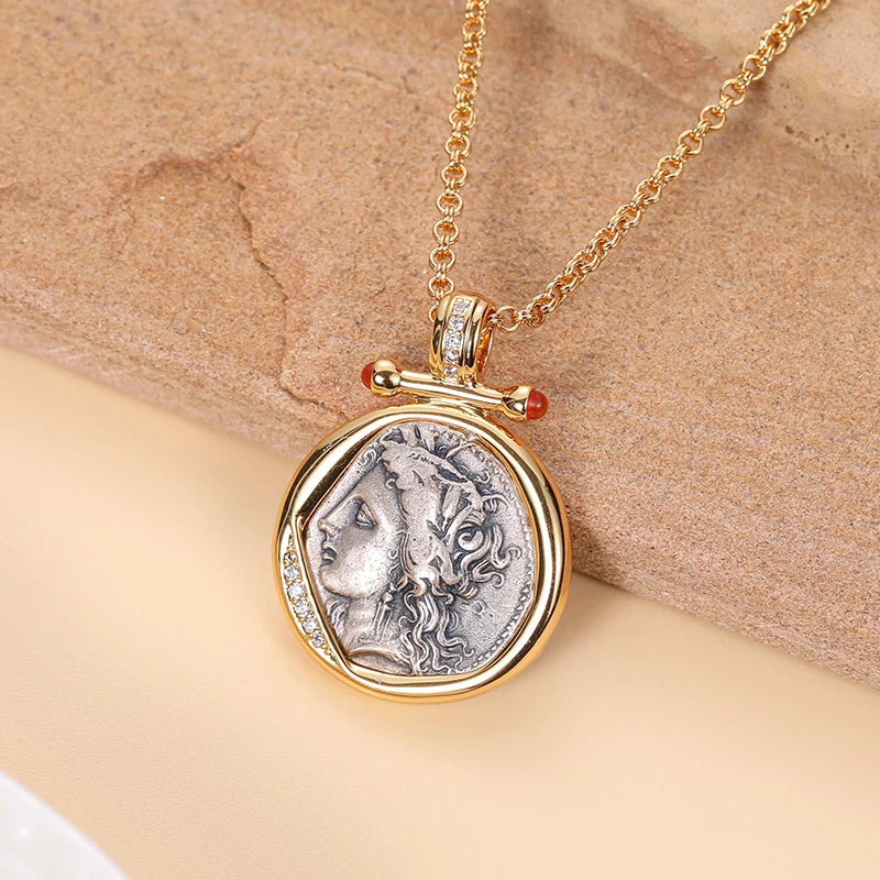 Demeter goddess of fertility vintage coin necklace