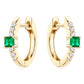 925 Sterling Silver Plated 14K Gold Ladies Hoop Earring 3x3mm Square Artificial Emerald Vintage Earrings for Women Jewelry Gift
